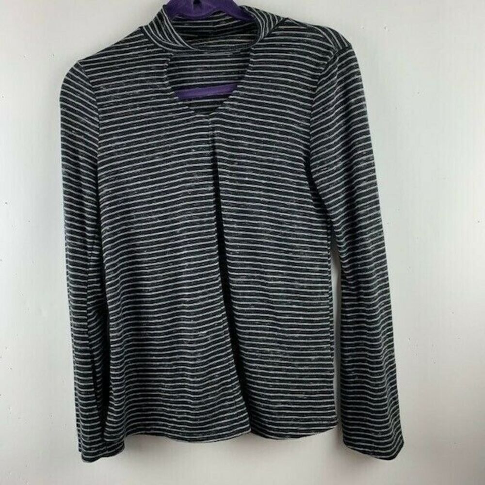 APT 9 Size XS Womans Top Black White Stripe Bell Long Sleeve